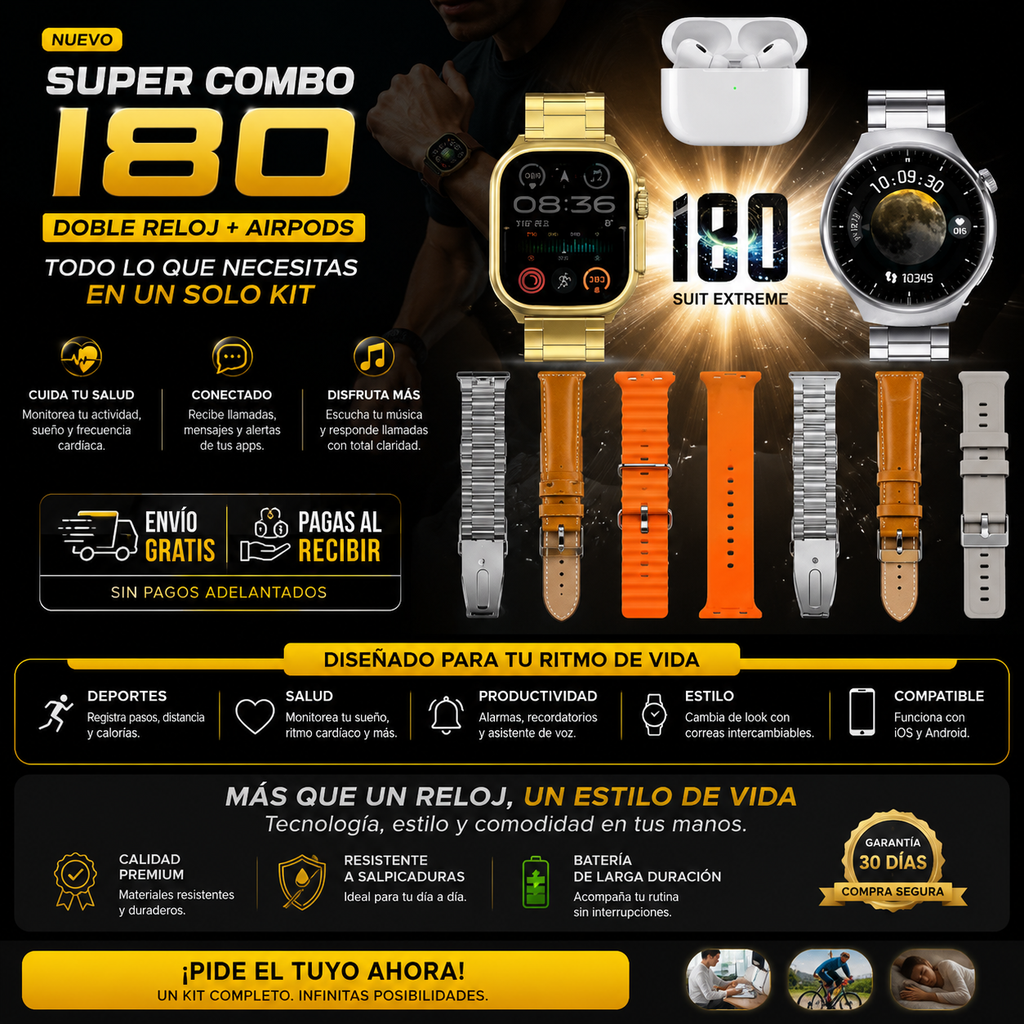SUPER COMBO I80 DOBLE RELOJ+AIRPODS